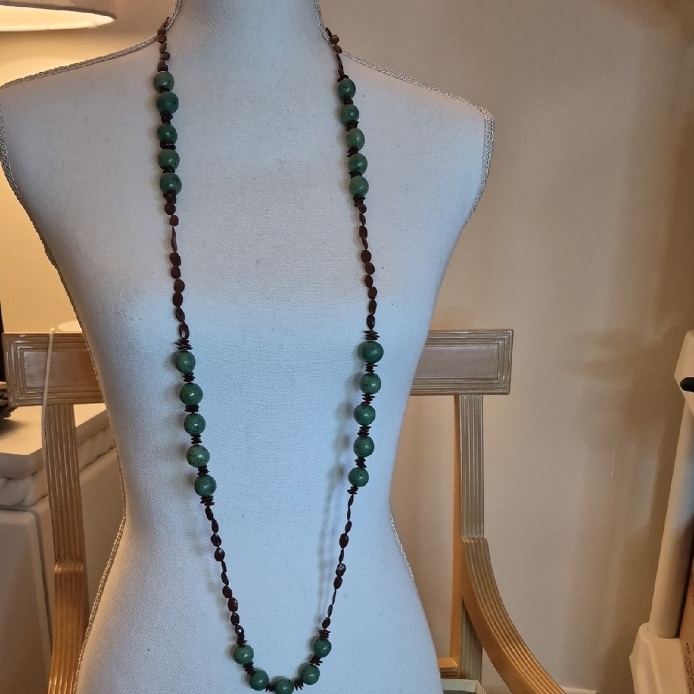 Long Green & Dark Beaded Endless Necklace